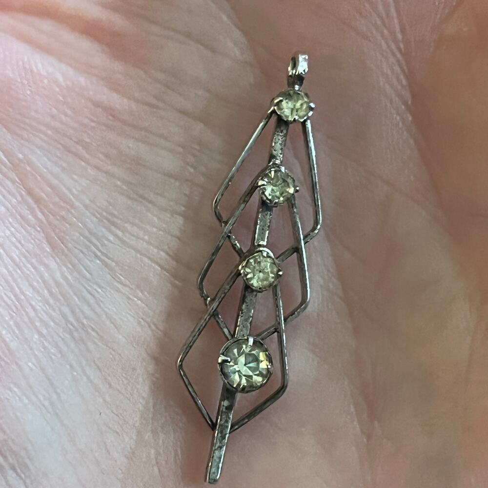 Vintage Van Dell Sterling Silver Art Deco 3 Tier Sparkling CZ Stone Pendant